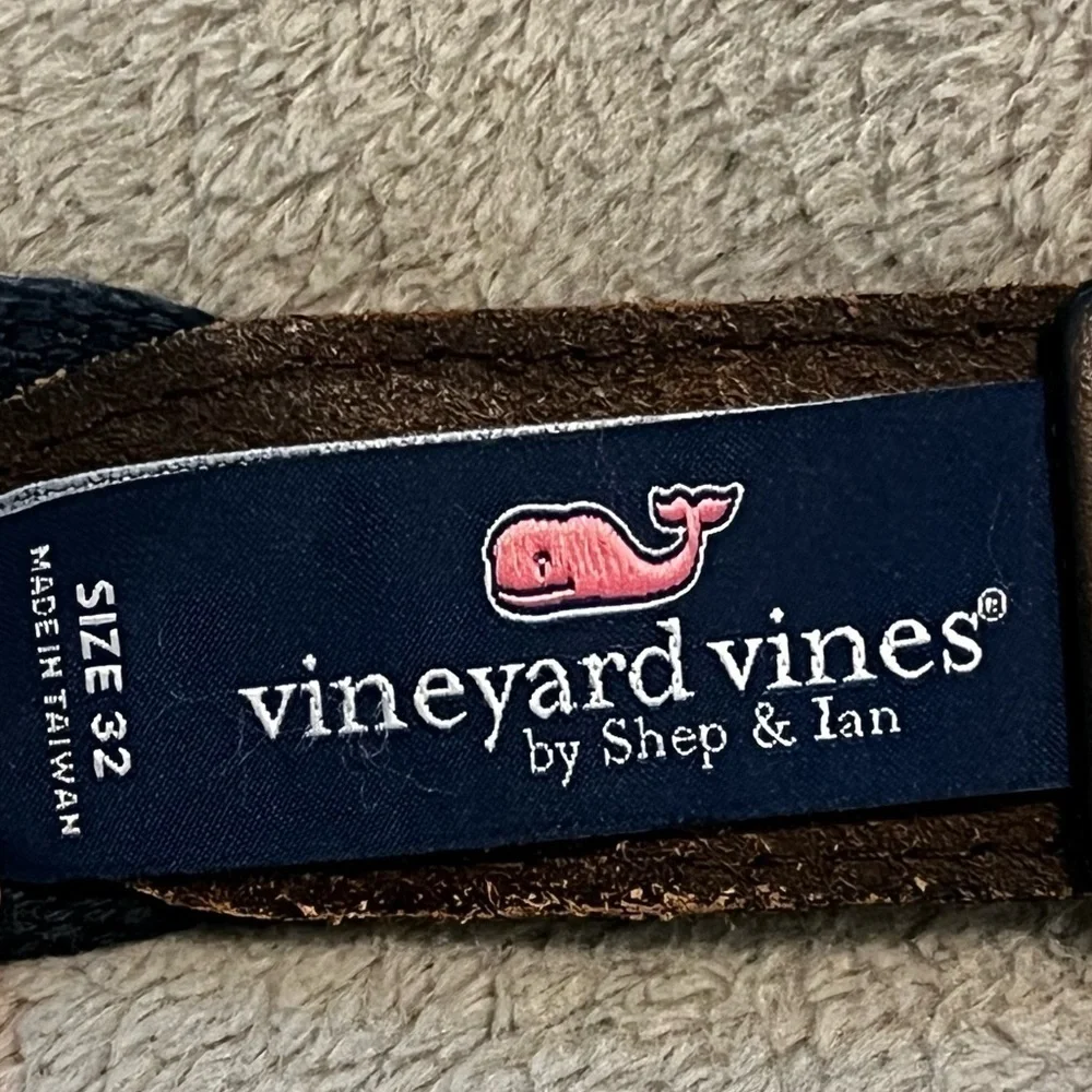 Vineyard Vines Canvas Club Belt Leather Ends Nautical Sailboats Palm Trees SZ 32